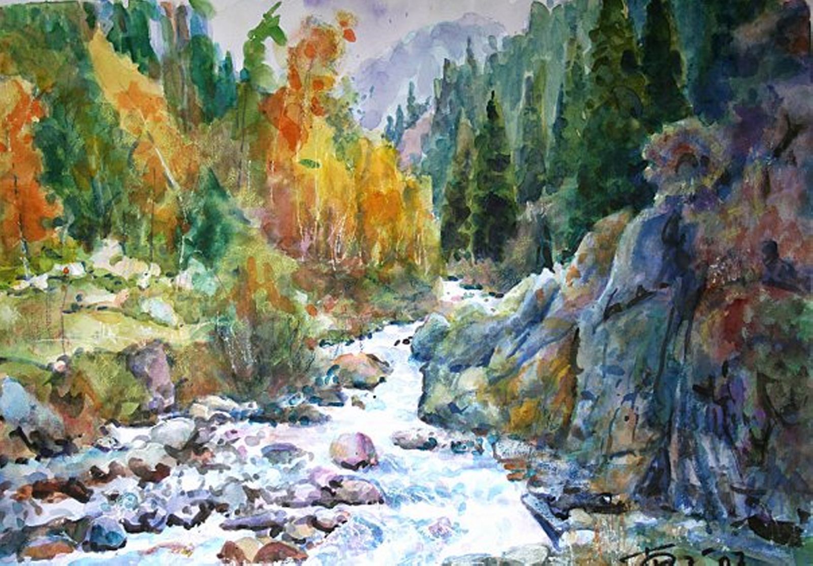 горная река - живопись